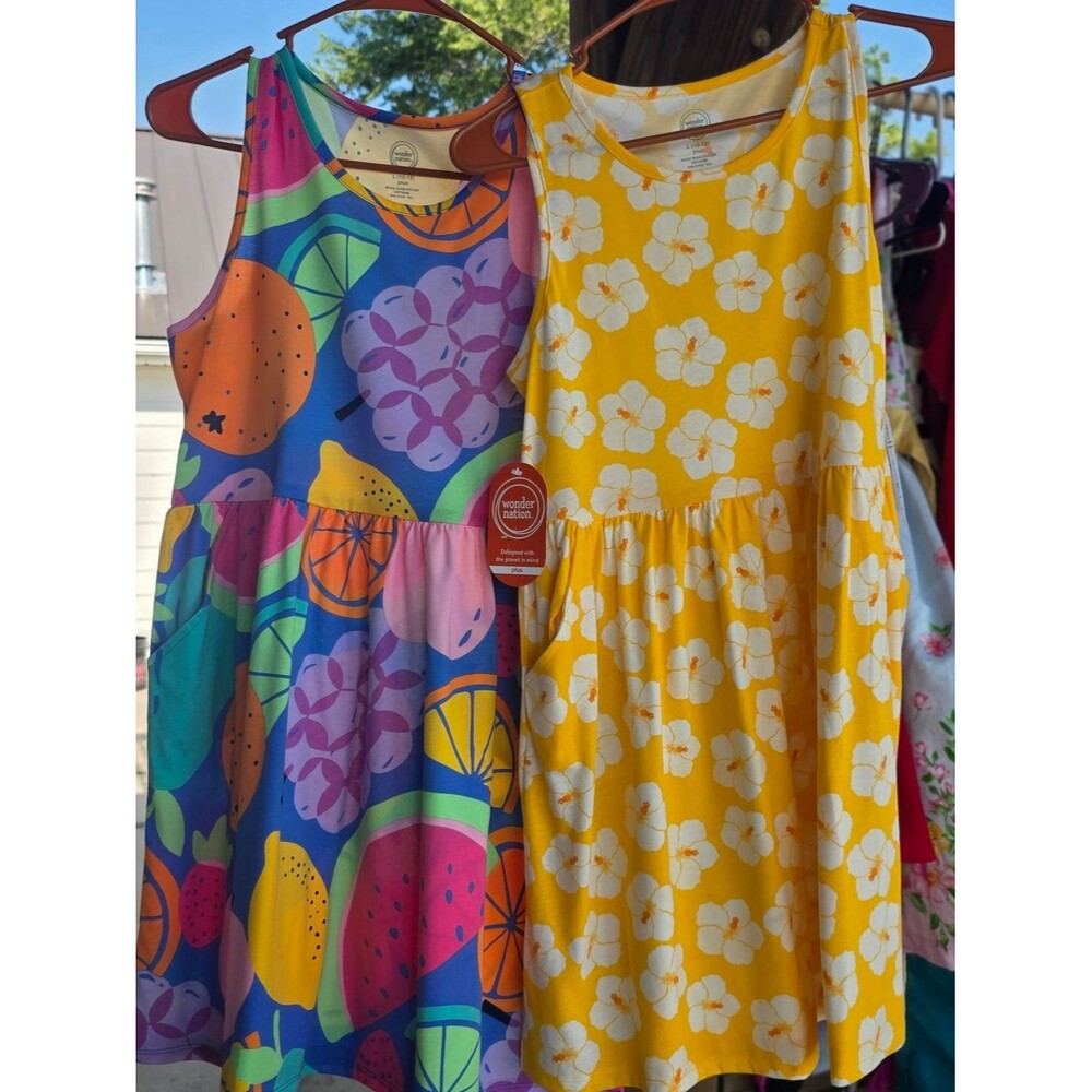NWT Wonder Nation Girls' Yellow Floral And Fruit Print Sleeveless Dress 10-12 Pl